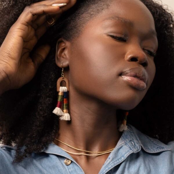 Colorful Tassel & Wood Earrings